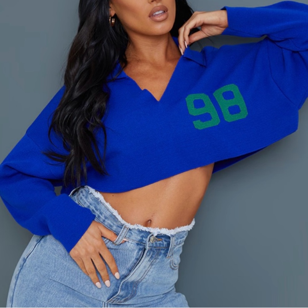 PrettyLittleThing Royal Blue Cropped Pullover